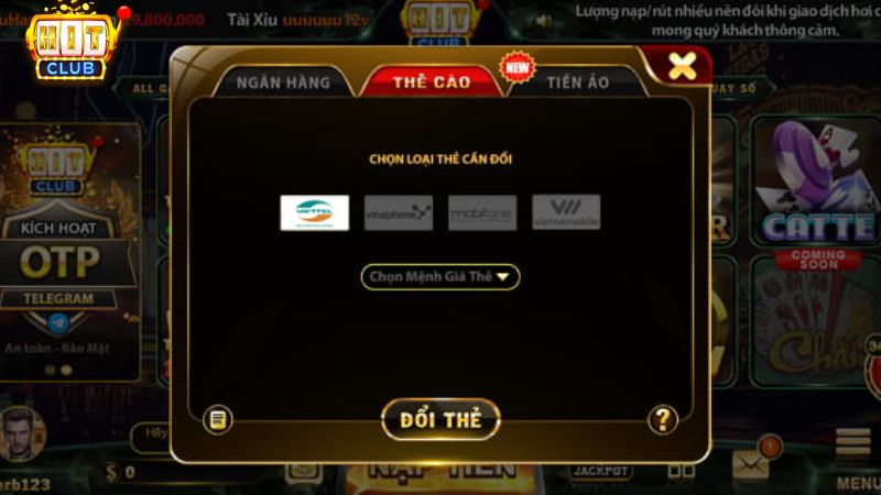 Hướng dẫn rút tiền Hit Club qua thẻ cào