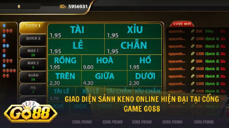 Giao diện hiện đại và trực quan của trò chơi Keno Go88 thu hút đông đảo người chơi.
